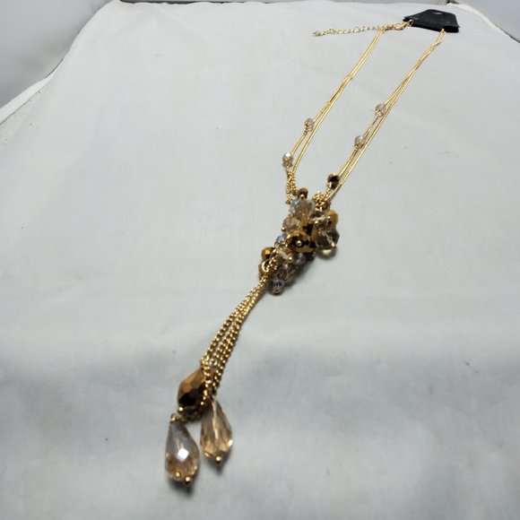 Crystal and gold double layer with tassel necklace - Picture 4 of 7